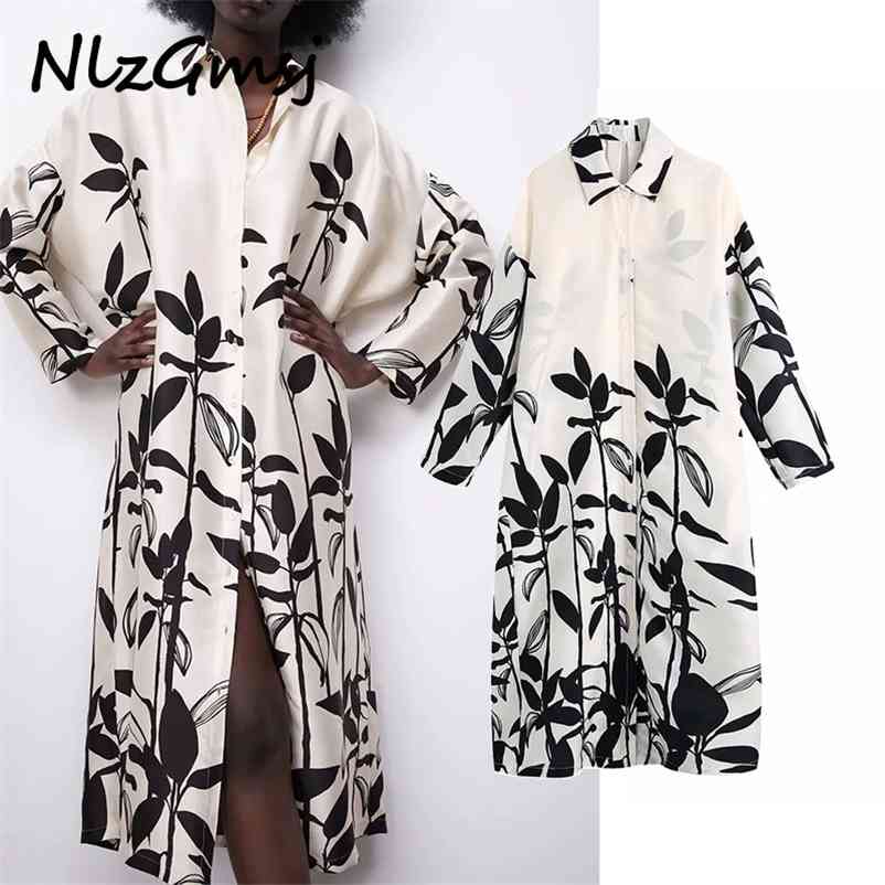 

Dres White Print Midi Long Sleeve Loose Spring Fashion 04 210628, As picture