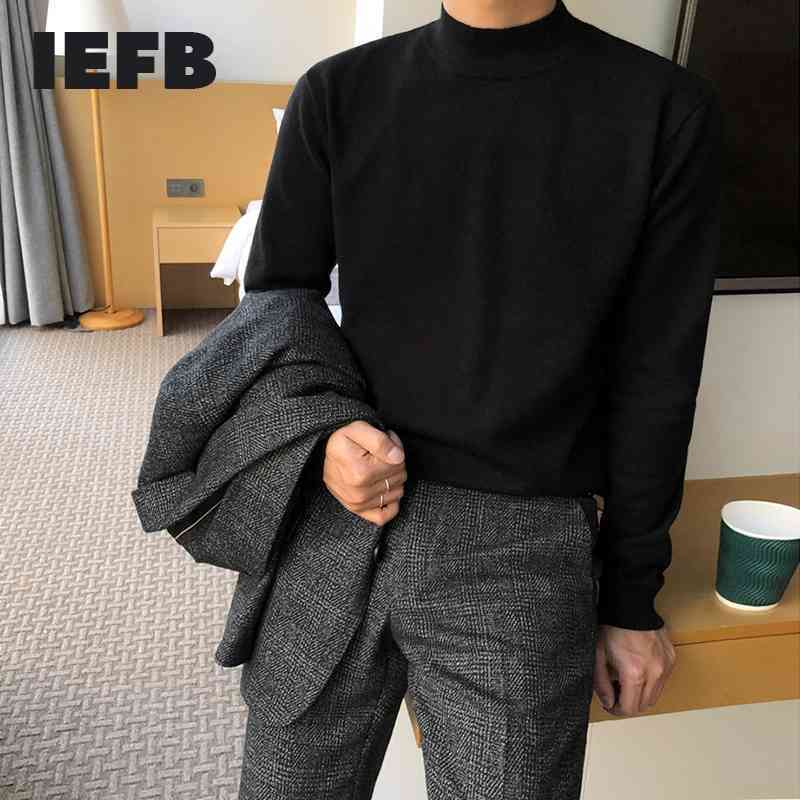

IEFB Korean half high neck sweater for men Spring Autumn lightweight basic kintwear tops casual Pullover bottoming clothes 210524, Dark coffee