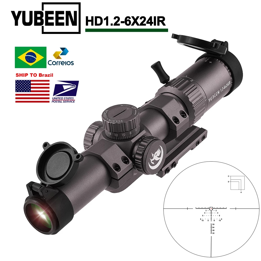 

YUBEEN HD 1.2-6x24IR Tactical Optics Sight AR15 Compact Scope Zero Lock Turret 1/2MOA Adjust Rangfinding Reticle Hunting Scopes