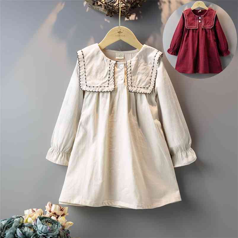 

Arrivals Winter Girls Dress Casual Long Sleeve Big Lapel Solid Cute Vestidos 2-7T 210629, Red