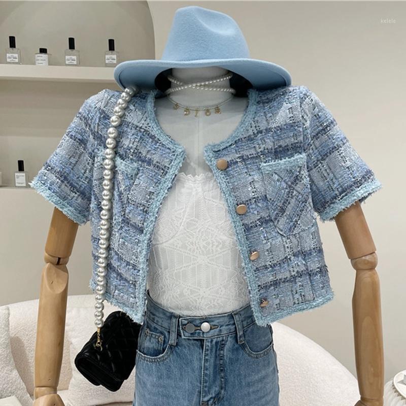 

Women's Jackets High Quality 2021 Summer Fashion Casual Plaid Tweed Coat Women Crop Top Ladies Vintage Short Coats Ropa Mujer, Black;brown