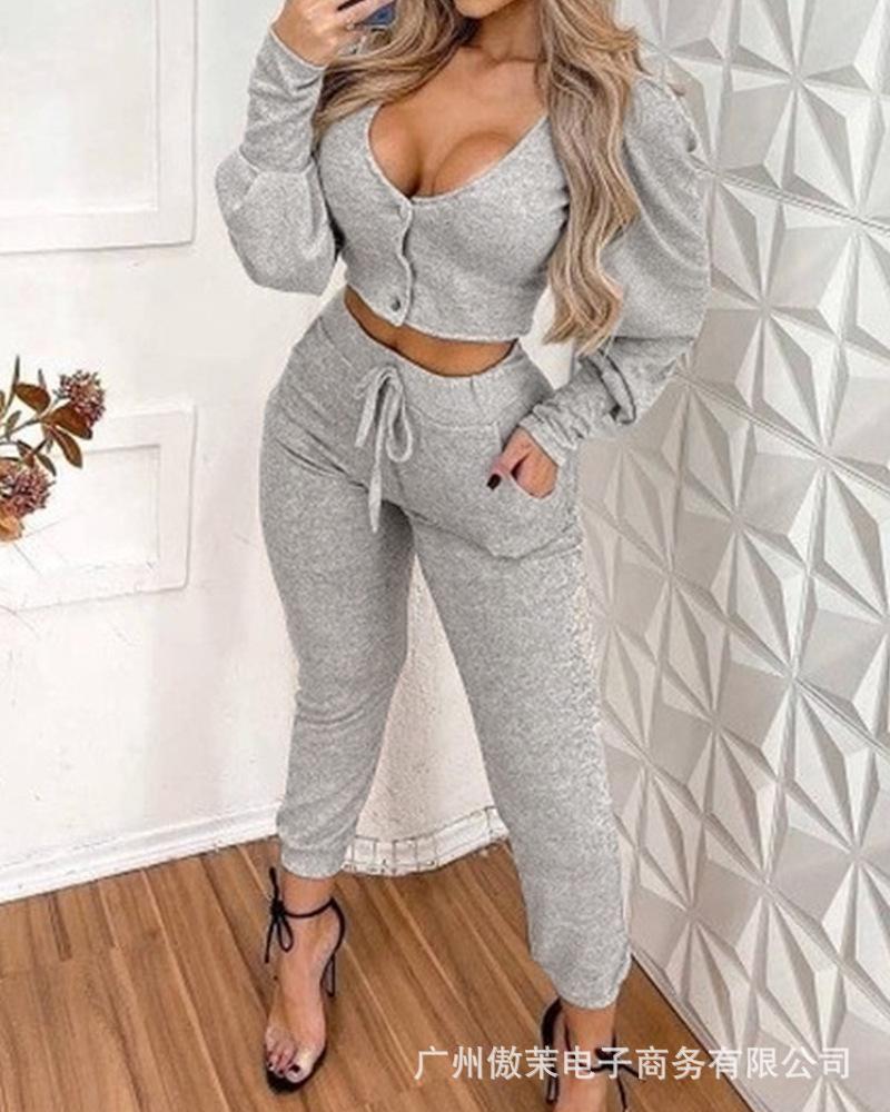 

Women's Two Piece Pants Spot 2021 Autumn Short Casual Suit Trousers Two-piece, White