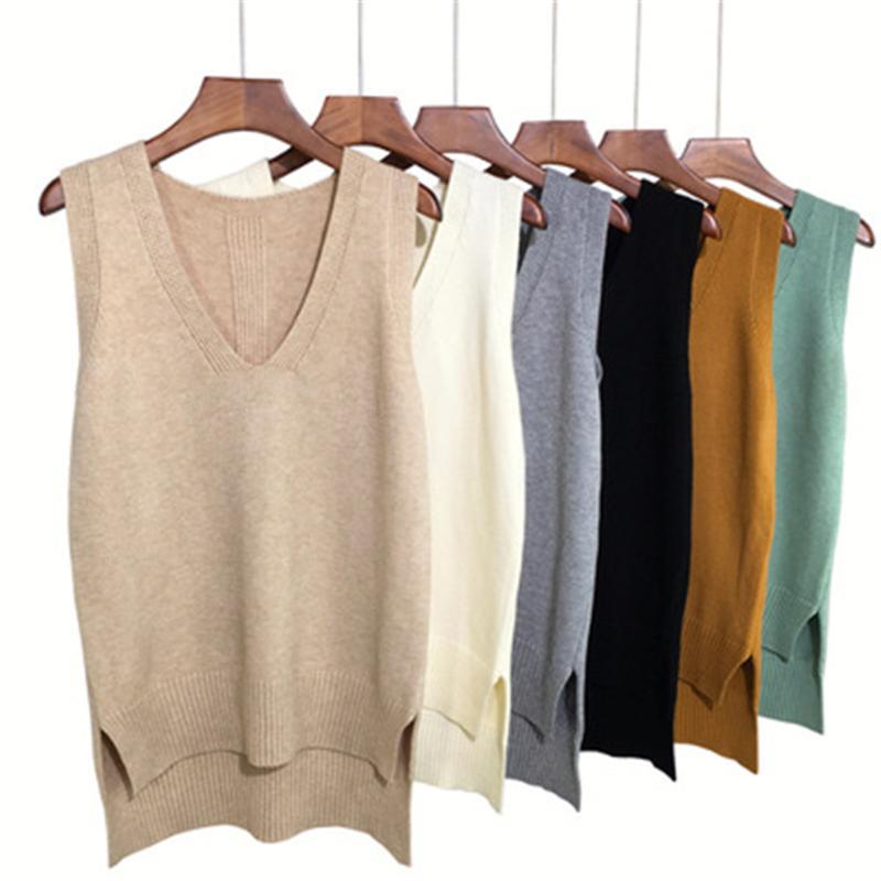 

Women's Vests 2021 Fashion Sweater Vest Women V-Neck Casual Brown Office Lady Sleeveless Knitted 16 Colors, Black;white