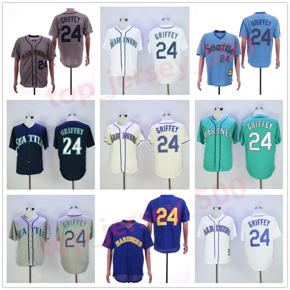

Men Women Youth 1984 1995 Retire 24 Ken Griffey Jr Vintage Baseball Jersey Flexbase Cool Base Pullover Embroidery And Sewing Blue Green White Navy, As shown in illustration