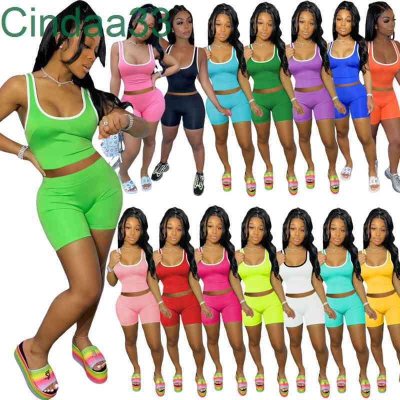 

Women Tracksuits Two Pieces Set Designer Outfits Slim Sexy Sleeveless Sports Suits Solid Color Vest Shorts Set 15 Colors Sportwear, Gray