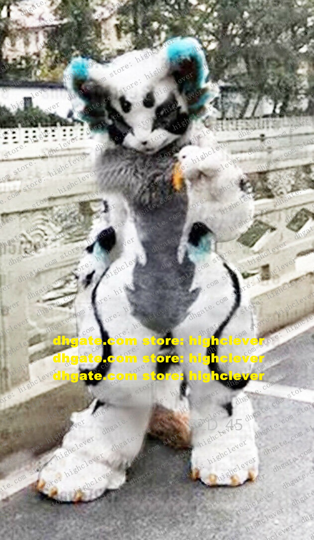

Black White Long Fur Furry Wolf Husky Dog Fox Fursuit Mascot Costume Adult Cartoon Character Opening Session Major Events zz7590, As in photos