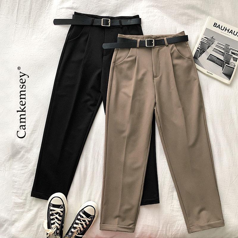 

women's pants & capris spring basic women ankle length harem trousers korean solid classic hemming cuffed casual high waist office suit, Black;white