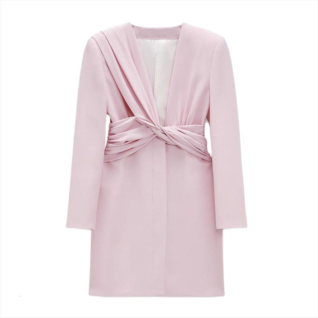 

spring and summer pink women dress pleated lace up v neck slim fit jumpsuit coat for, Black;gray