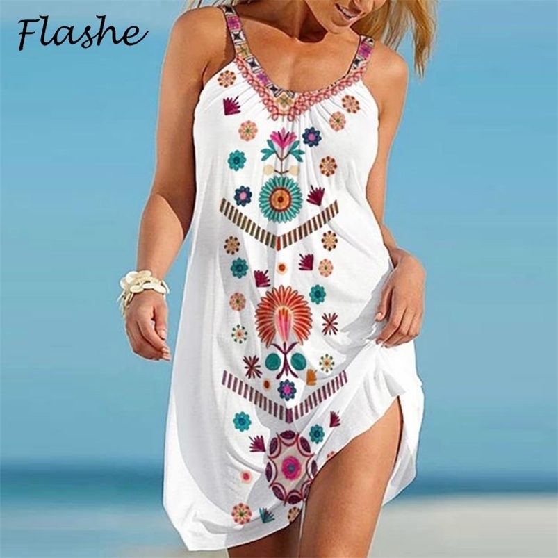 

Summer Fashion Women Dress Sleeveless Flower Print es For Sundress Beach Streetwear Plus Size S-2XL 210701, 03