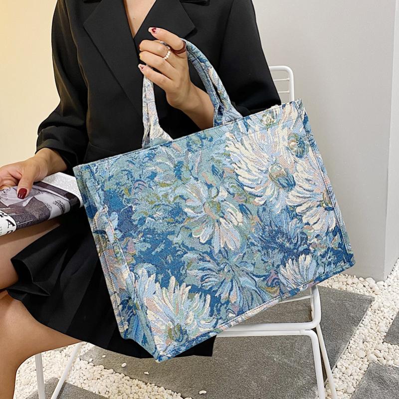 

Evening Bags Korean Version Of Ladies Handbag Oil Painting Graffiti Simple Shoulder Bag 2022 Large Capacity Canvas Bolsas Feminina, Blue