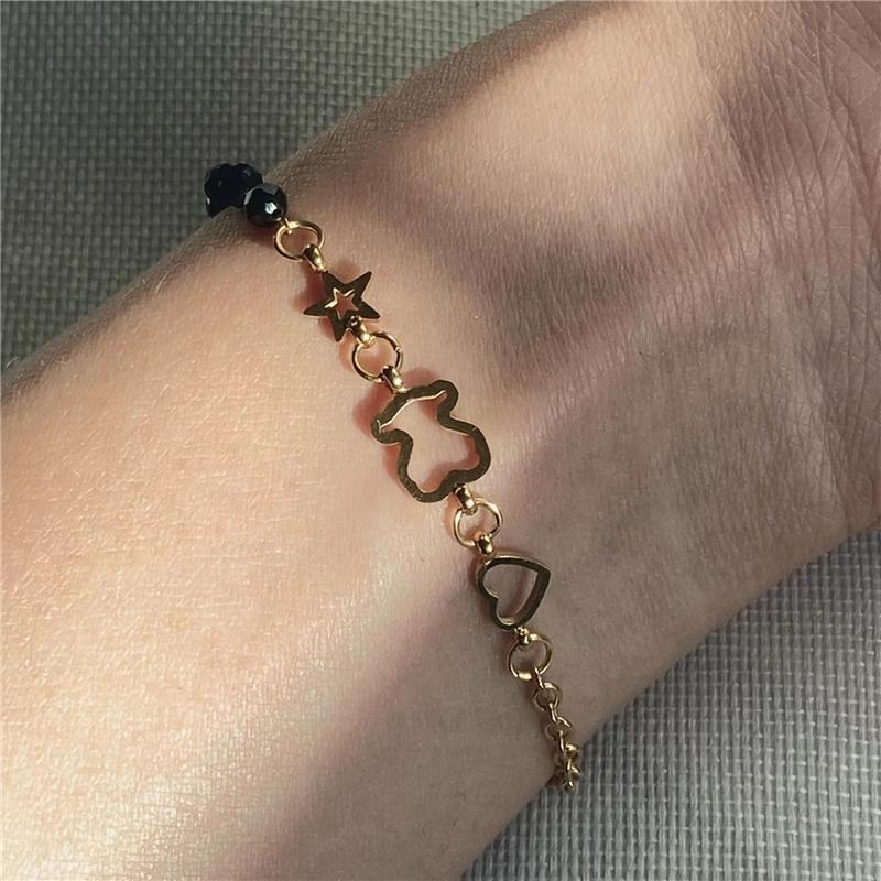 Link, Chain Stainless Steel Link Bangle Bracelets For Women Gold Color Heart Star Bear Beads Jewelry Gifts