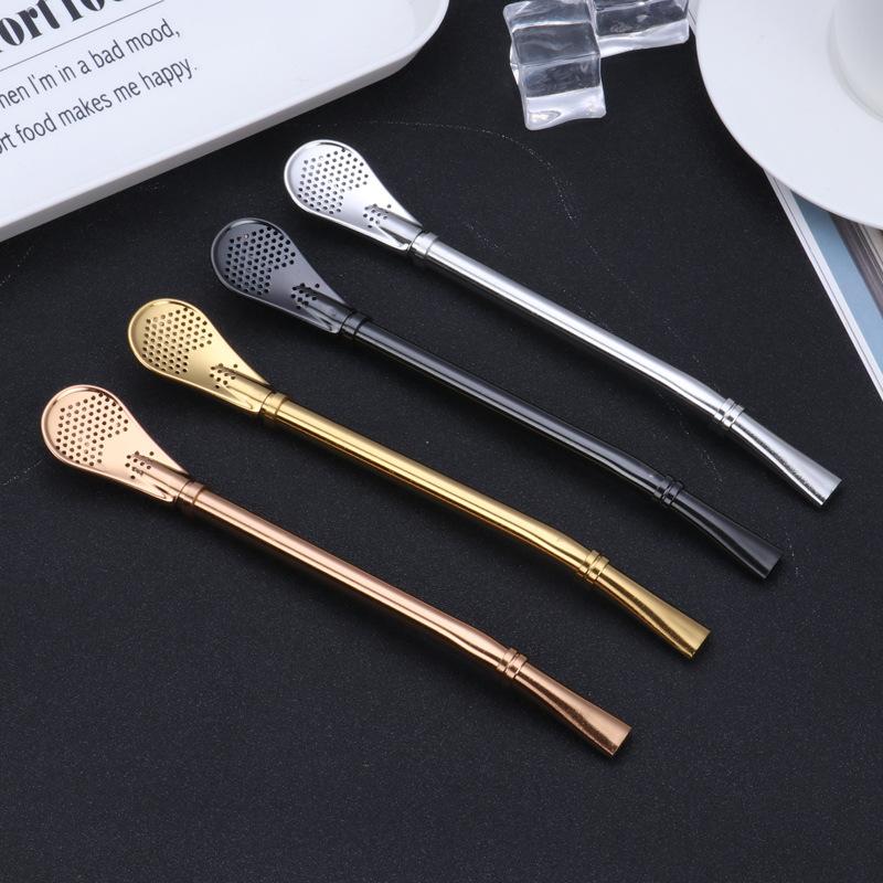 

Drinking Straws Spoon Tea Filter Yerba Mate Stainless Steel Straw Bombilla Gourd Reusable Tools Washable Bar Accessories