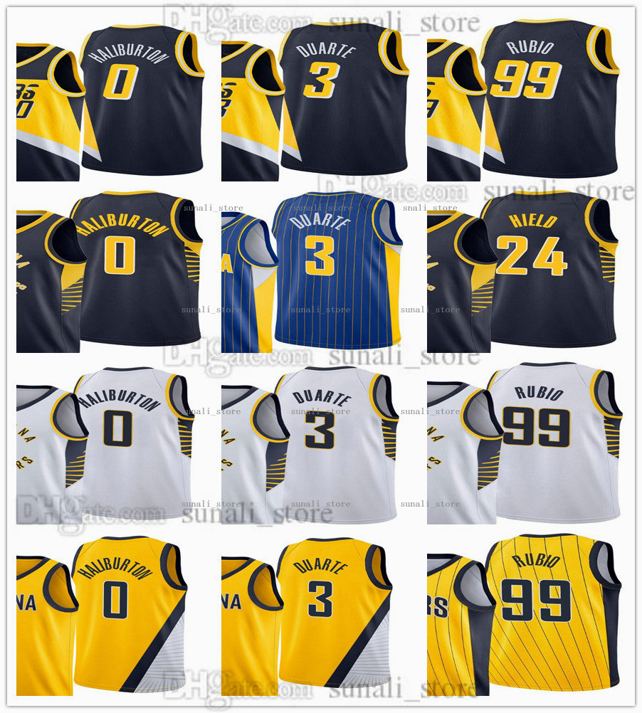 

2022 City Navy Basketball Tyrese Haliburton 0 Jerseys Ricky Rubio 99 Chris Duarte 3 Lance Stephenson 6 White Yellow Blue Men Women Kids Yout, Black;red