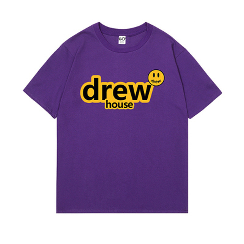 

Men's Fashion Brand Drew House Smiling Face Print Justin Bieber Cotton Round Neck Short Sleeve T-shirt for Men and Women, White;black