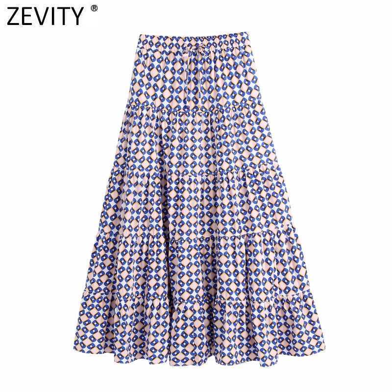 

Zevity Women Vintage Geometric Print Pleats Casual Midi Skirt Faldas Mujer Female Elastic Waist Pockets A Line Vestidos QUN792 210603, Bb ls9393