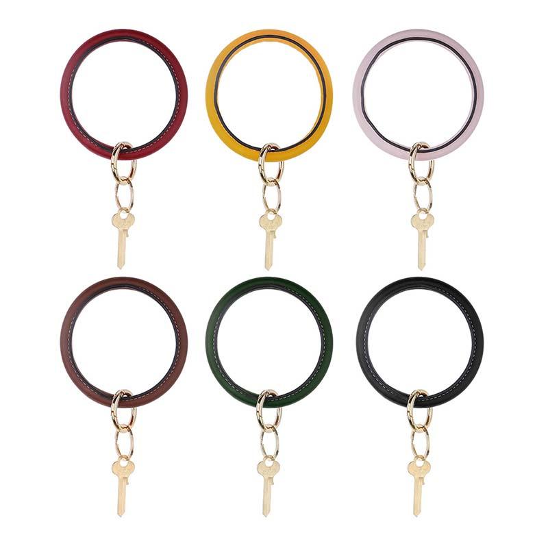 

Keychains Leather Loop Wrist Keychain Women Trend Bracelet Key Ring O Shape Clasp Round Strap Holder Lady Jewelry Accessorie