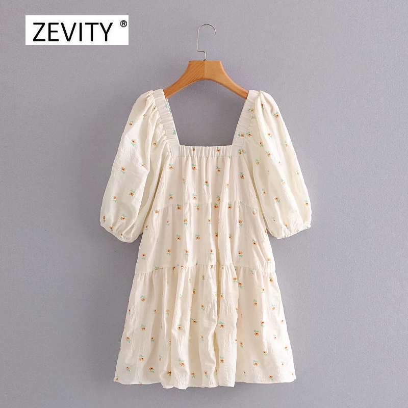 

2021women lantern sleeve floral print pleats cake mini dress chic female square collar elastic casual vestidos party dresses ds4093, Black;gray