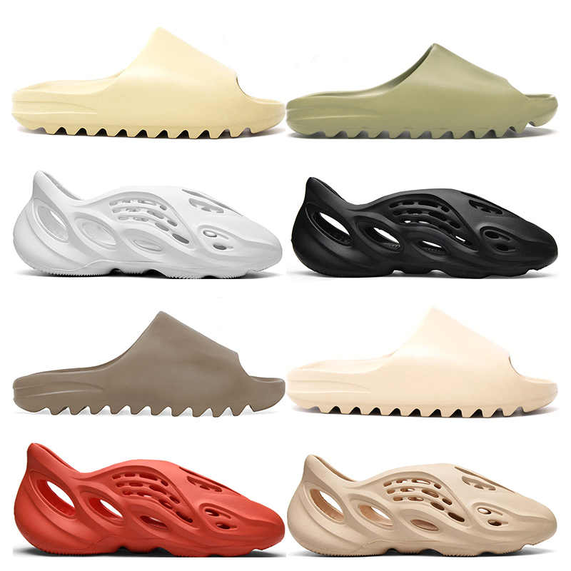 

2021 With Tag kanye Slides foam runner men women slippers flip flops Sandals Desert Sand Bone Resin Beige Earth Brown adult fashion trainers snekaers outdoor, #6 black