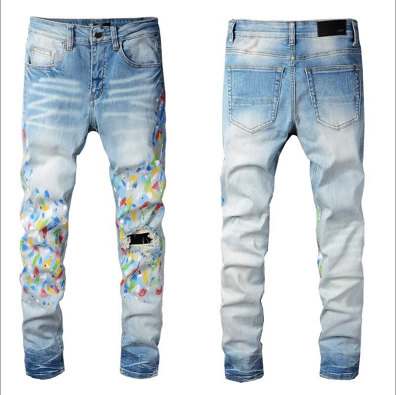 

Mens Designer Jeans Star High Elastics Distressed Ripped Slim Fit Motorcycle Biker Denim For Men s Fashion Black Pants#028