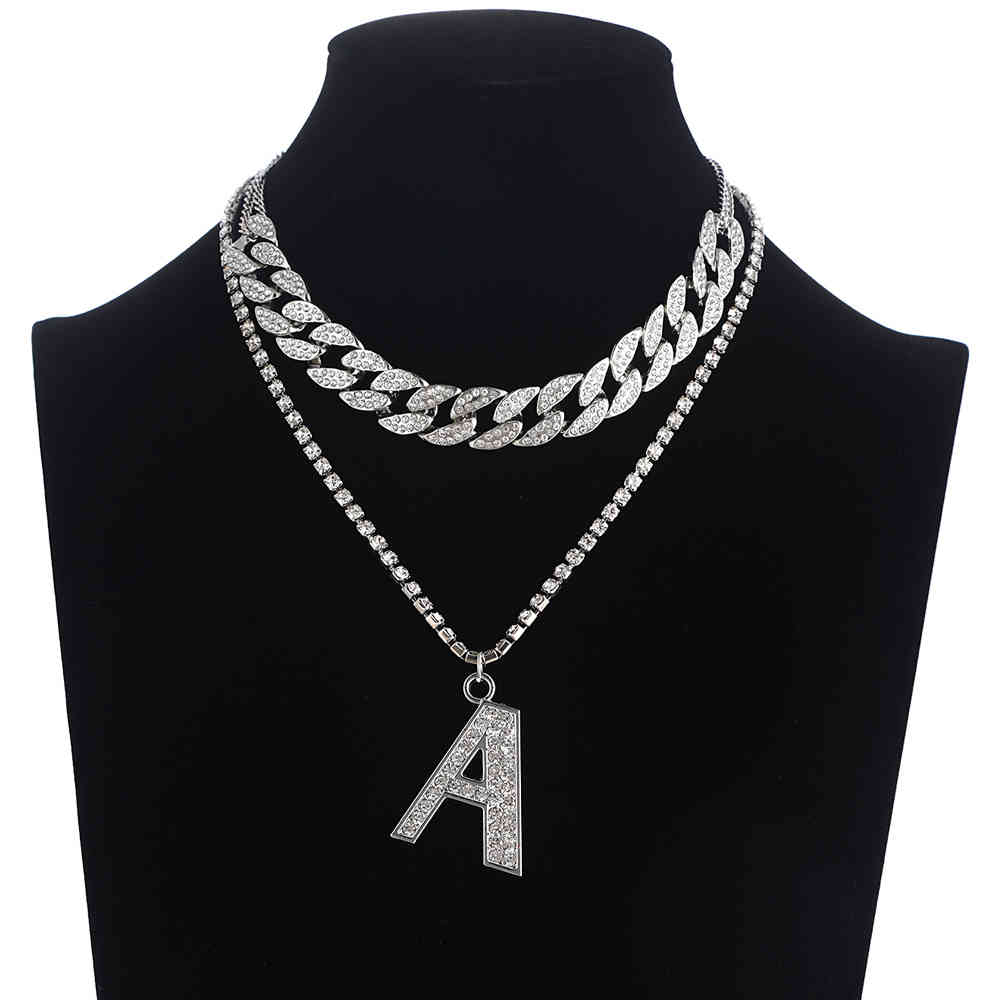 

26 Alphabet Initial Necklace Women Men Cuban Link Chain Choker Rhinestone Letter Necklace Iced Out Hip Hop Bling Name Jewelry X0509