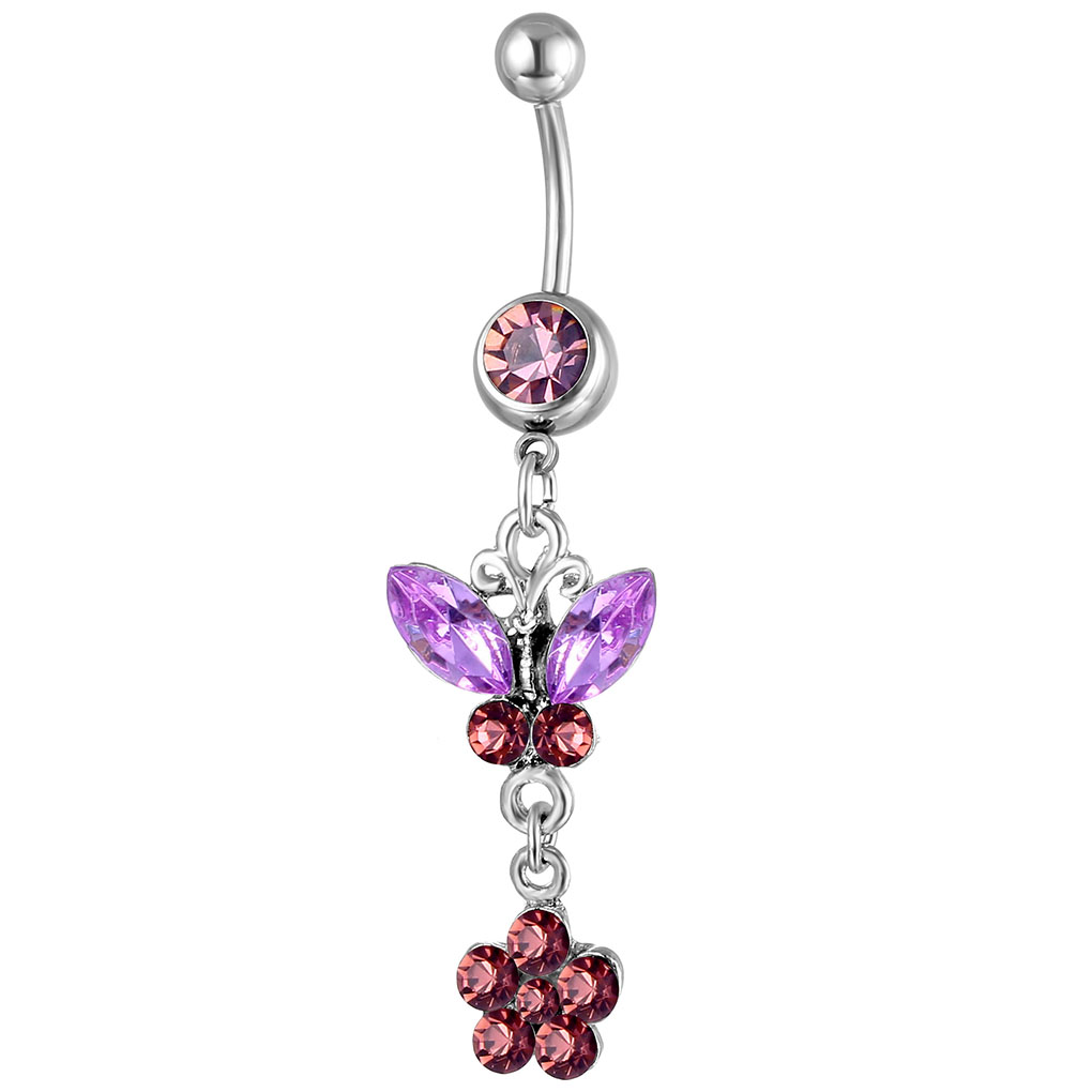 

D0116-5 ( 6 colors ) Purple Color body jewelry Belly Button Navel Rings Body Piercing Jewelry Dangle Fashion Charm CZ Stone 20Pcs/Lot, Silver