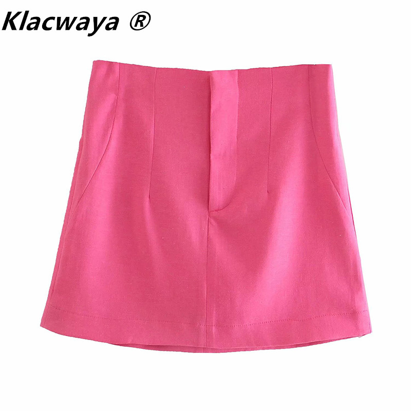 

Women 202 Chic Fashion Mini Skirt Vintage High Waist Pocket Decoration Zipper Female A-Line Skirts Mujer 210521, Pink