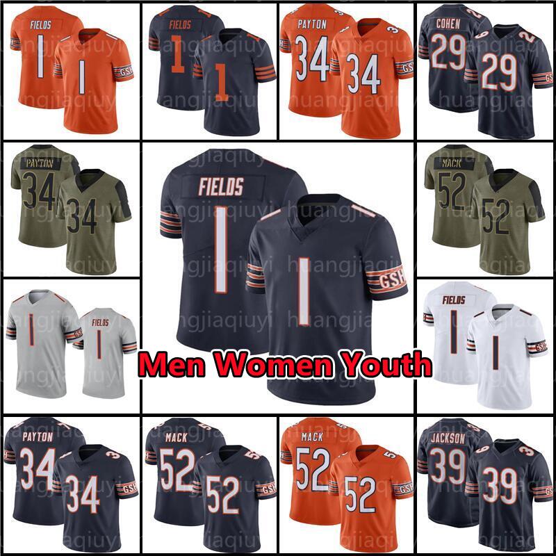 

1 Justin Fields Jersey 52 Khalil Mack 32 David Montgomery Football 34 Walter Payton Eddie Jackson 11 Darnell Mooney Akiem Hicks Roquan Smith Allen Robinson II, Women jersey