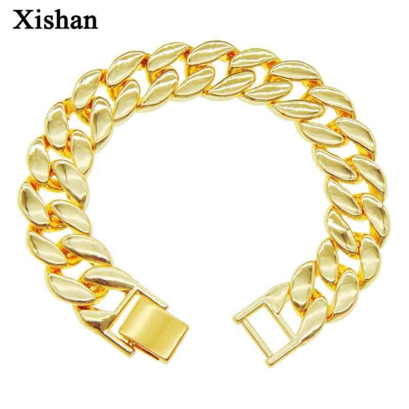 Link, Chain Hip Hop Cuban Bracelet Men&#039;s Plated Gold Rap Cool Glossy 21cm Wrist Bracelets Jewelry-image-706299294