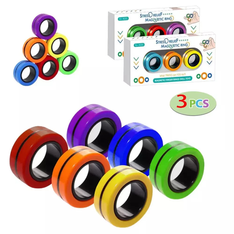 

DHL 3Pcs Finger Ring Fidget Magnet Toys| Fingers Hand Spinner Stacking Toy Set, Magnetic Bracelet Magic for Stress Relief, Anti-Anxiety Autism Kids Adults Teen