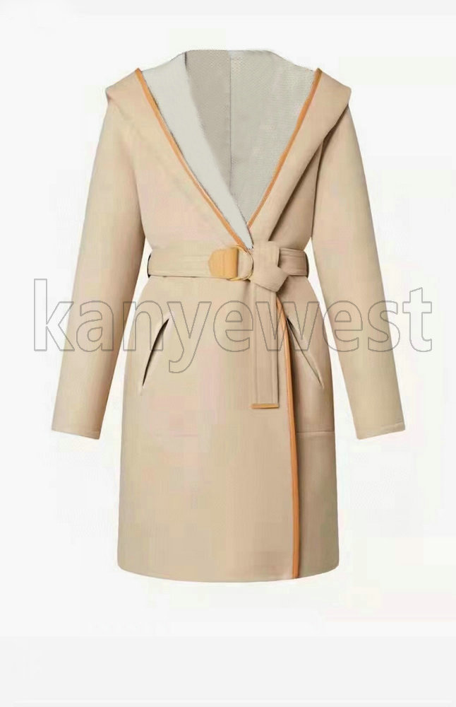

Autumn womens Double wool overcoat Designer Coats Womens Jacket letter Print Woolen Material Hooded Coat Fashion Wrap-Around Two-Color Women clothing, Khaki