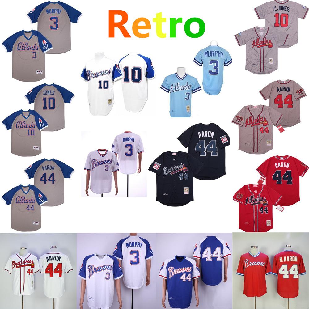 

Braves Men Women kids Vintage 44 Hank Aaron H.Aaron 3 Dale Murphy 10 Chipper Jones 1957 1963 1973 1974 1982's Baseball Jerseys, Blue;black