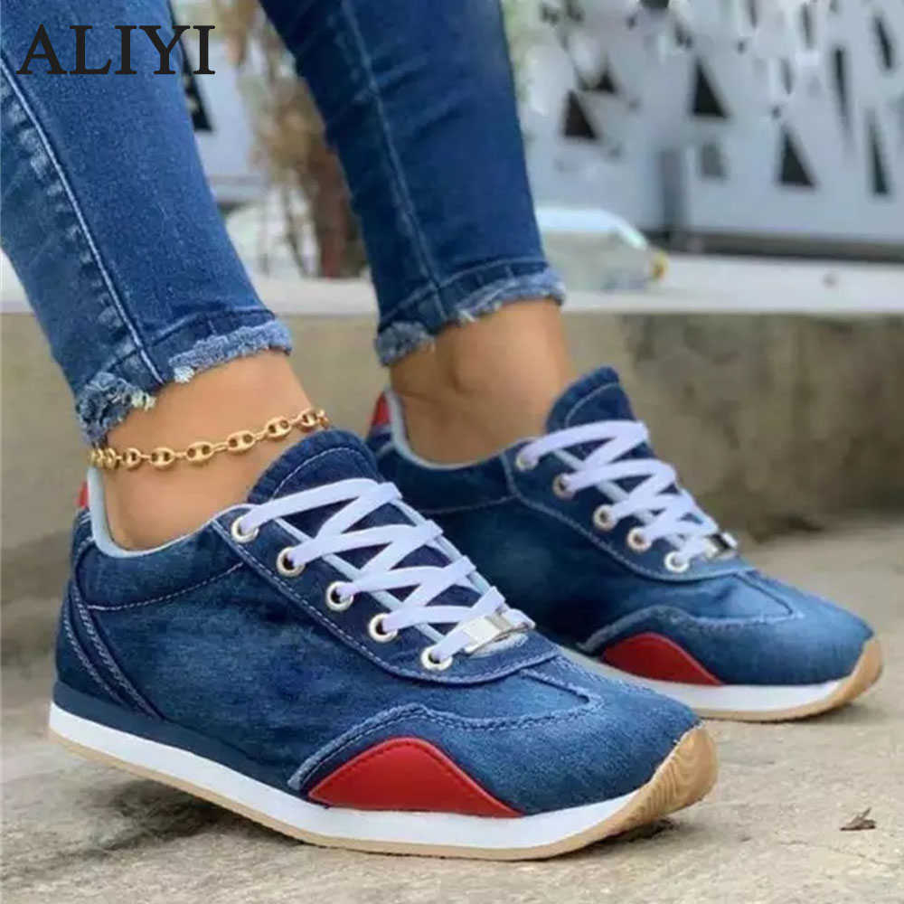 

Spring Denim Sneakers Women 2021 New Classic Mix Color Ladies Comfortable Lace Up Casual Shoes Outdoor Walking Running Flats Y0907, Black