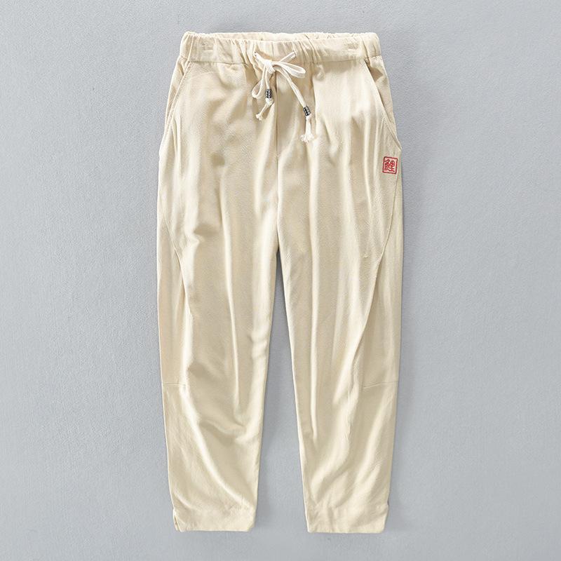 

Rc1915 Men's Casual Embroidered Cotton And Linen Solid Loose Pants, Black