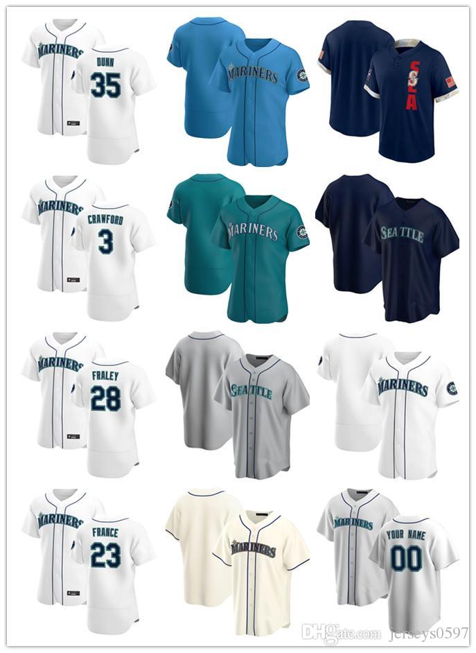 

Custom Jersey Mens women Youth SeattleMariners3 J.P. Crawford 35 Justin Dunn 28 Jake Fraley 23 Ty France Baseball Jerseys, Blue;black