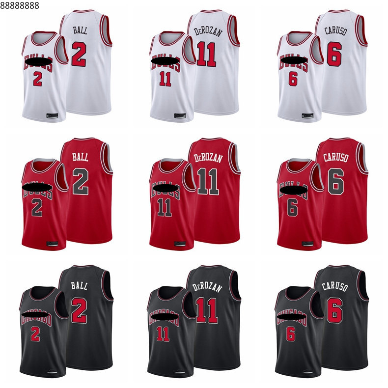 

ChicagoBullsMen Basketball DeMar DeRozan 11 Lonzo Ball 2 Alex Caruso 6 Black White Red 2021 Trade Edition City Jersey, 12