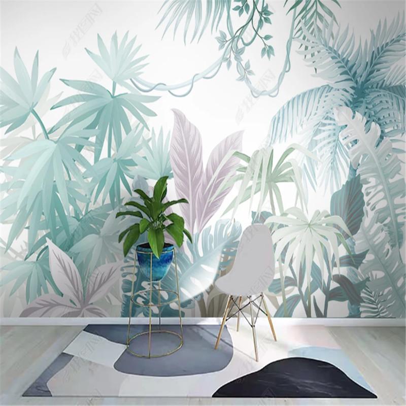 

Wallpapers Nordic Small Fresh And Elegant Tropical Plant Forest Wallpaper For Living Room TV Sofa Background Wall Paper Home Decor Murals, With glue material