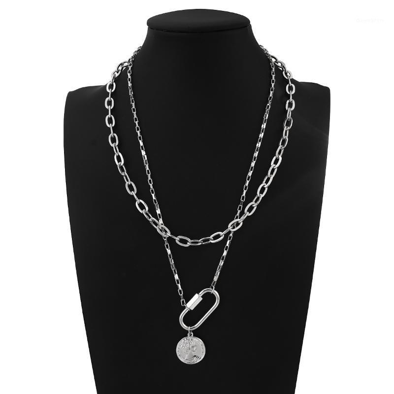 

Vintage Multi-layer Portrait Coin Chain Choker Necklace For Women Silver Color Fashion Long Chunky Jewelry Chains