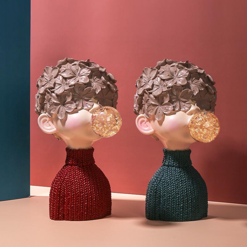 

Decorative Objects & Figurines Nordic Modern Crystal Bubble Gum Boy Statue Resin Sculpture Home Bust Tabletop Ornaments TV Cabinet Decor Liv