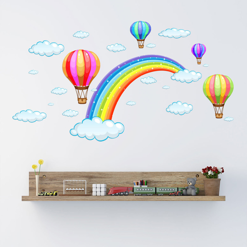 

Cartoon Rainbow Cloud Hot Air Balloon Wall Sticker for kids baby rooms decoration Mural Art Decals home decor stickers wallpaper