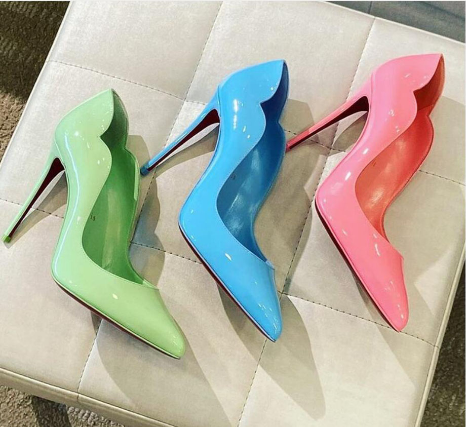 

Hot Sale-Wedding party dress pumps shoes red bottom female high heels classic style! Brand shoe women sandal calfskin leather hotchick thin, Black