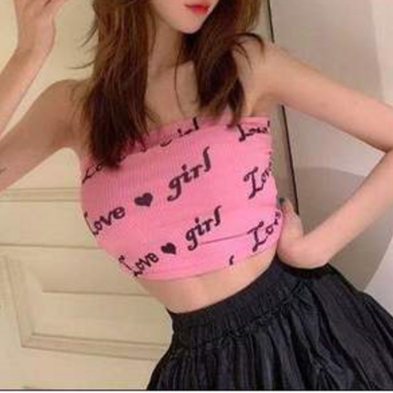 

Korean Print Temperament Summer Top's Holiday Slim Letter Sexy Bralette Top Women Pink Tank Befree Streetwear Tunic 5V25 210603, Fuchsia