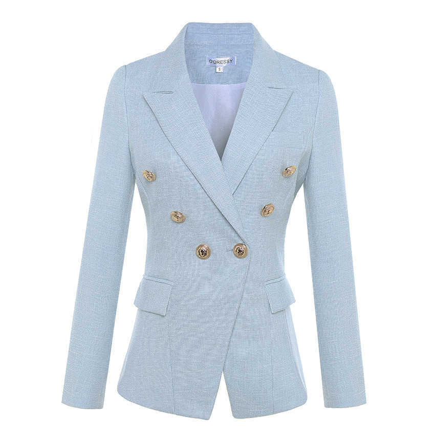 

winter high-end professional women's suit jacket Casual double-breasted slim ladies blazer Temperament office 210527, Light blue