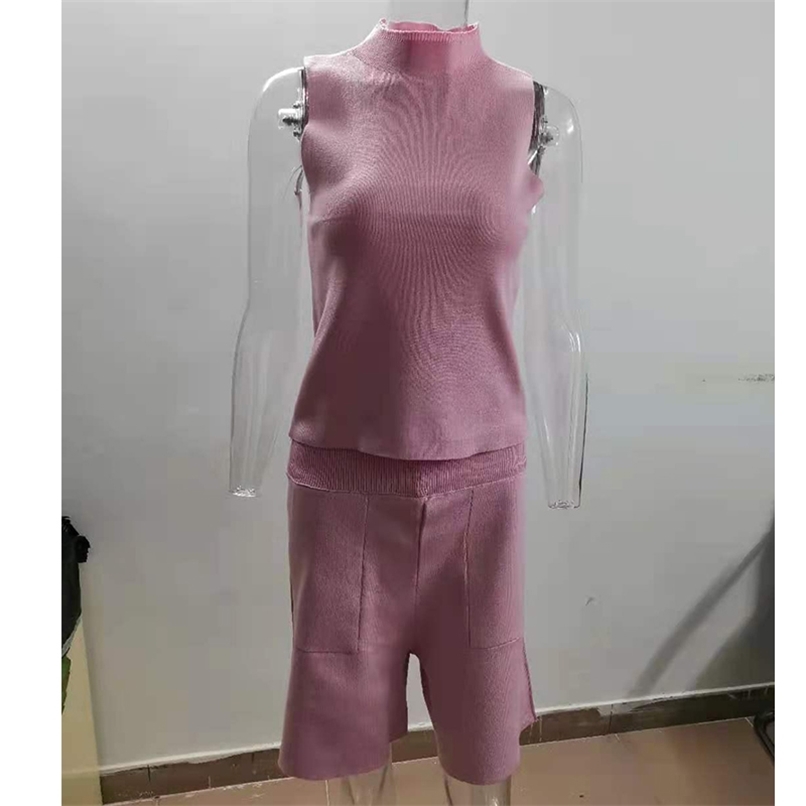 

Women's suit knitting 2-piece sportswear spring and summer O-neck loose sweater + shorts Sexy Sweater Set women's clothing 210520, White