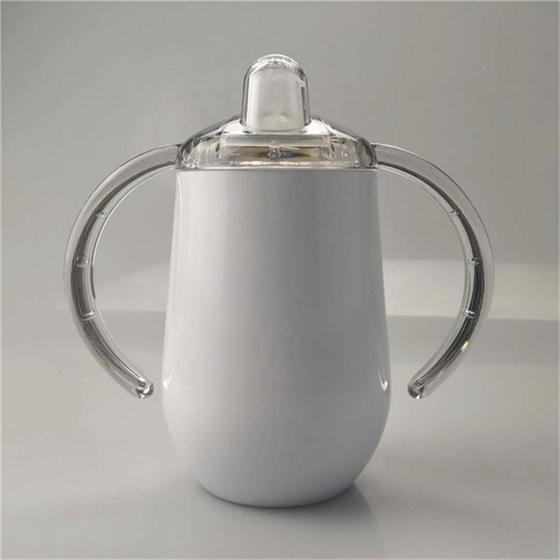 

10oz Sublimation Sippy Cup Water mug with Leakproof Lids Stainless Steel Tumbler Double Wall Vacuum Baby Bottle BPA free Nipple, White