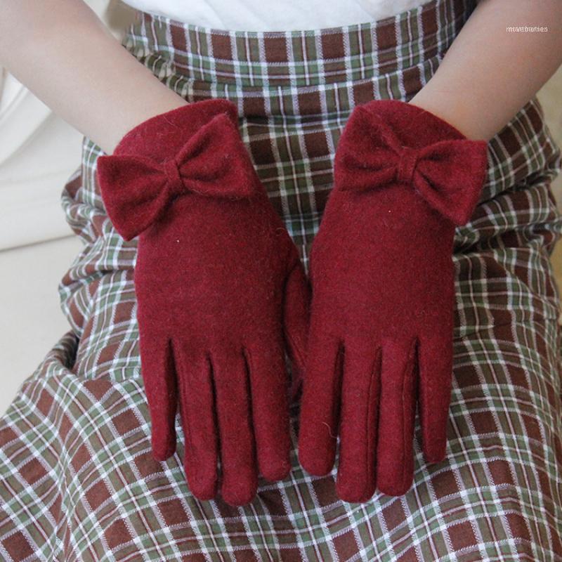 

Women Winter Wool Cashmere Keep Warm Touch Screen Gloves Bow Solid Elegant Style Female Plus Velvet Inside Thicken Soft Gloves1