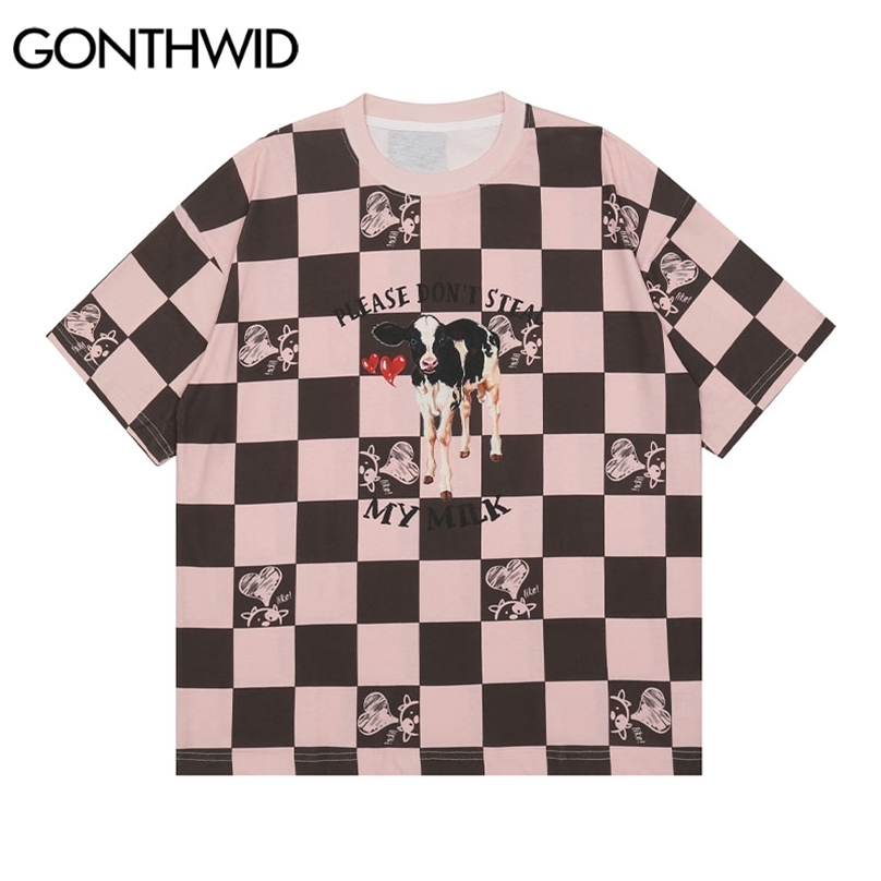 

Tees Shirts Harajuku Cow Print Square Tshirts Streetwear Men Hip Hop Fashion Summer Loose Casual Cotton T-Shirts Tops 210602, Purple