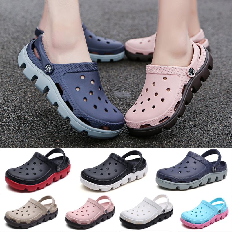 

Newbeads Men and Women Crocks Sandals Summer Hole Shoes Beach Flat Sandals Slippers Garden Shoes Thick Bottom Couple Slippers, Black