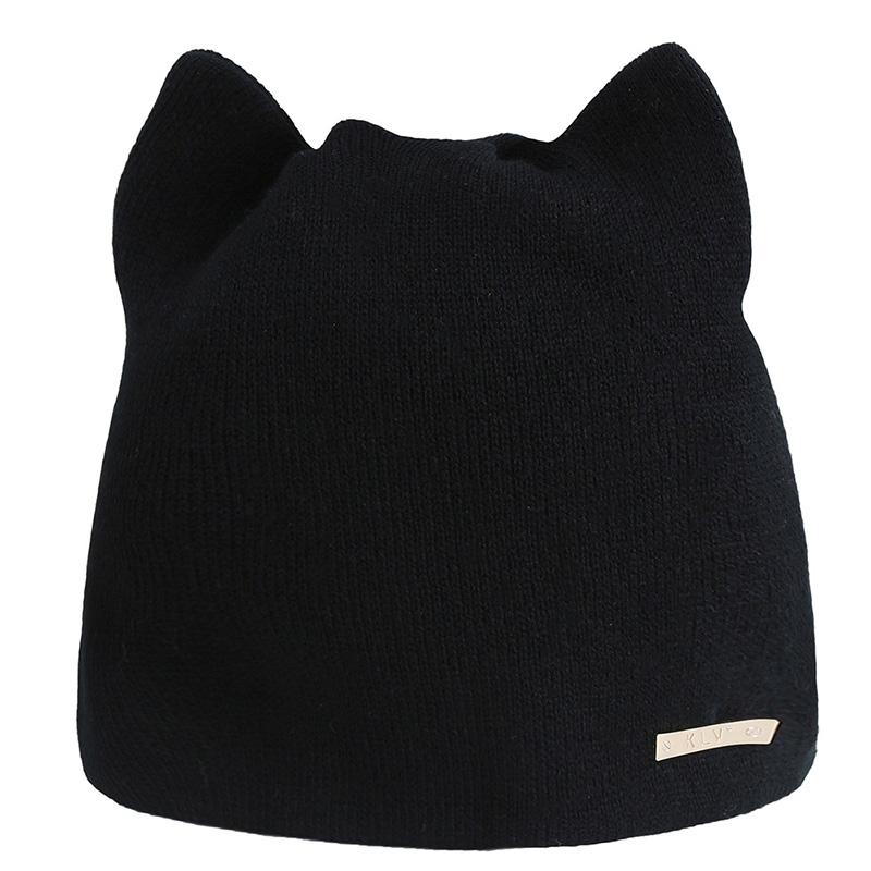 

Beanie/Skull Caps Fashion Winter Hat Cat Ear Shaped Knitted Beanie Solid Color Earmuffs Hats For Women Girls Kawaii Bonnet Cap Chapeau Femme, Blue;gray