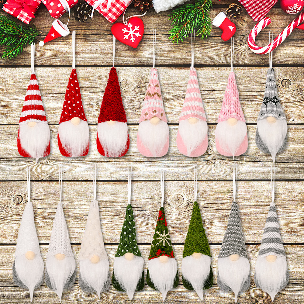 

Christmas Knitted Faceless Doll Ornament Long Beard Plush Gnome Santa Xmas Tree Door Hanging Pendants Home New Year Party Holiday Decorations Gift JY0651