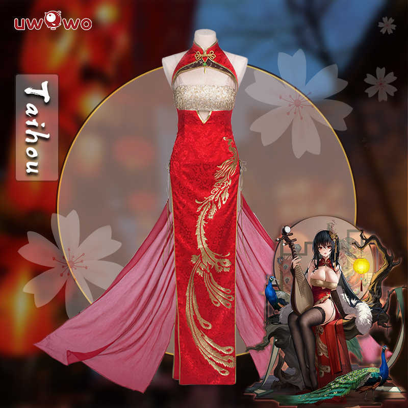 

UWOWO Game Azur Lane Taihou Cheongsam Ver. Cosplay Costume Sexy Women Dress Q0821, Phoenix headdress